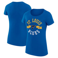 St. Louis Blues G-III 4Her by Carl Banks Women's Super-Slim Fit Lightweight City Graphic Sport Crewneck T-Shirt - Royal | NHL Clearance