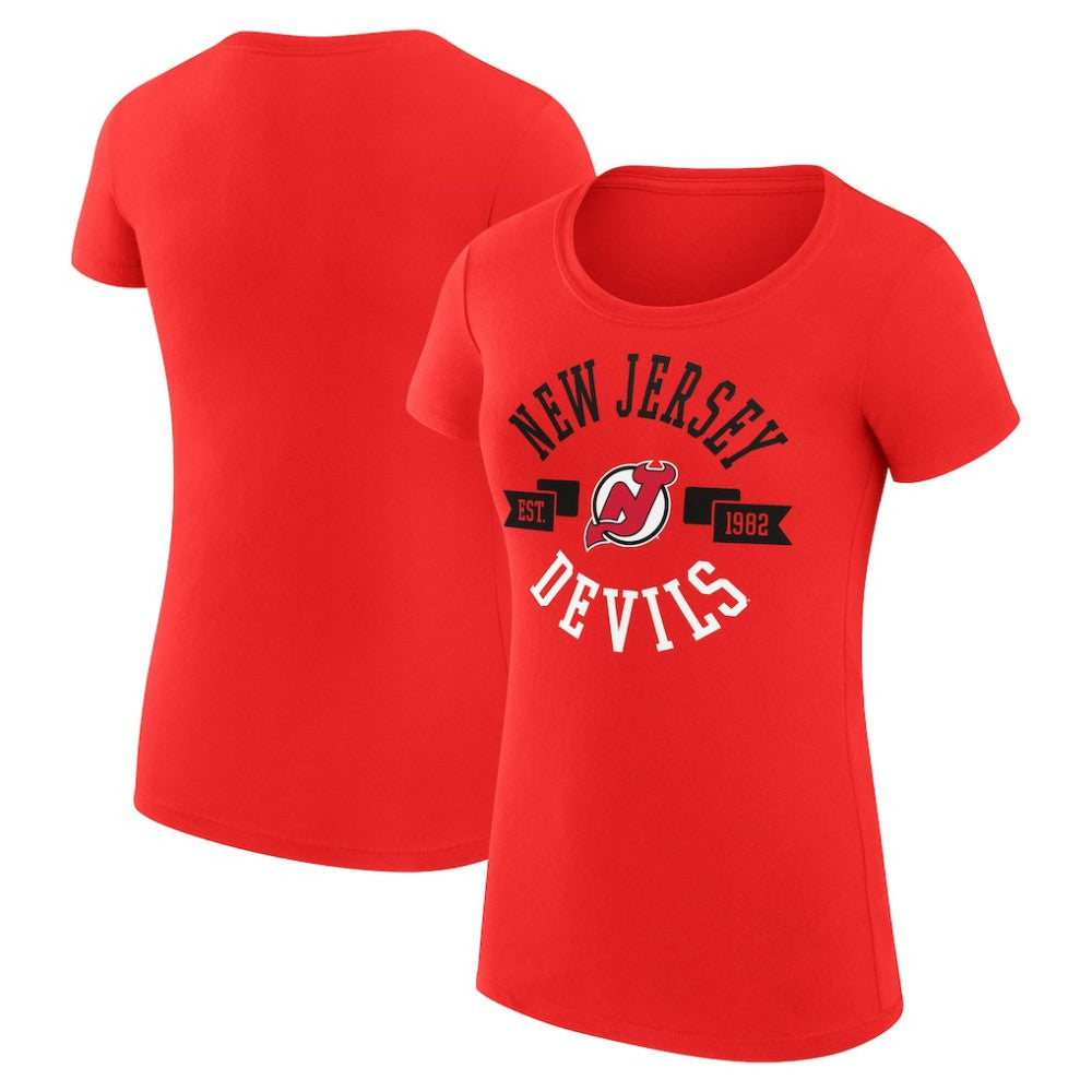 New Jersey Devils G-III 4Her by Carl Banks Women's Super-Slim Fit Lightweight City Graphic Sport Crewneck T-Shirt - Red | NHL Lifestyle