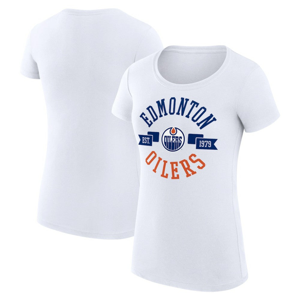 Edmonton Oilers G-III 4Her by Carl Banks Women's Super-Slim Fit Lightweight City Graphic Sport Crewneck T-Shirt - White | NHL Lifestyle