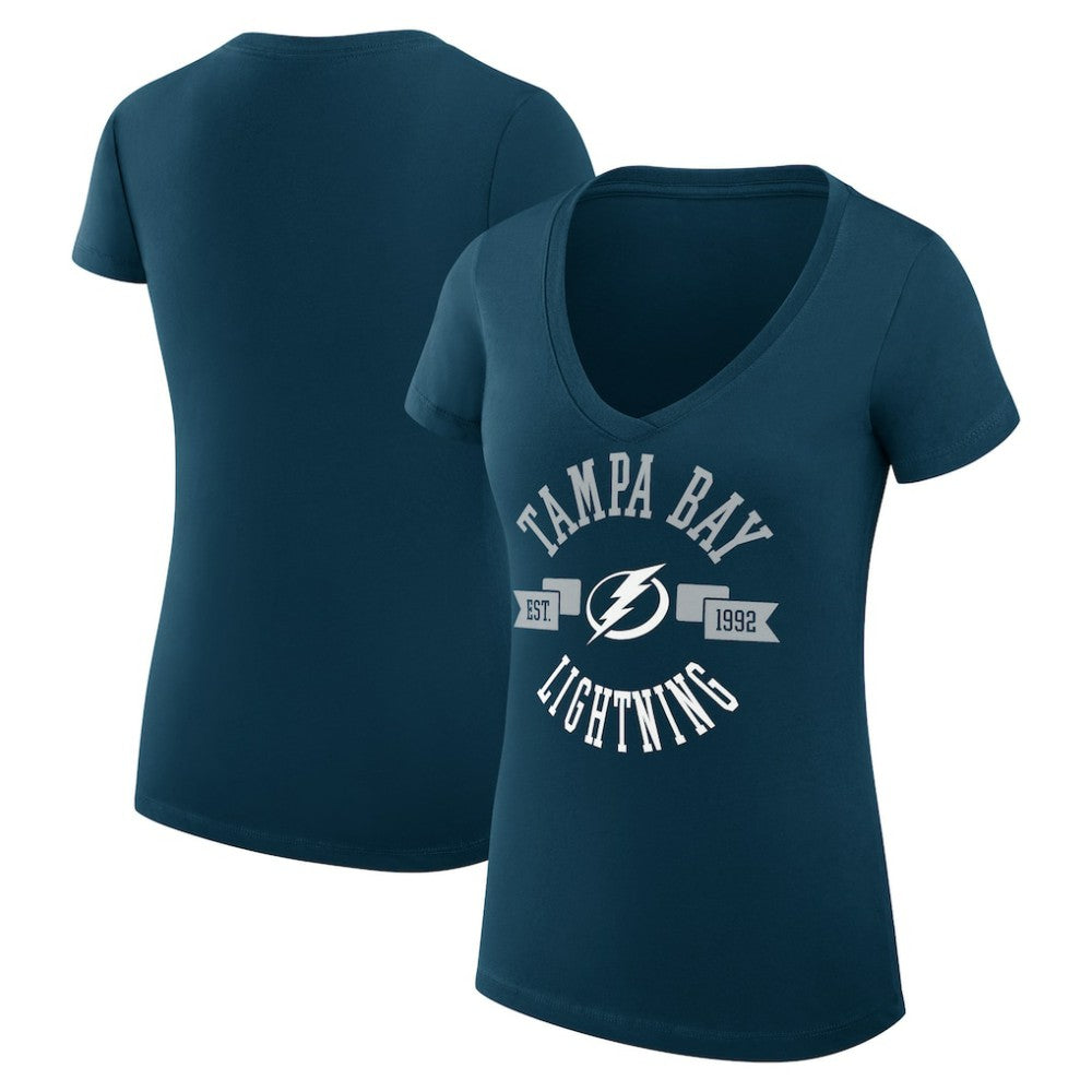 Tampa Bay Lightning G-III 4Her by Carl Banks Women's Super-Slim Fit Lightweight City Graphic V-Neck T-Shirt - Navy | NHL Clearance