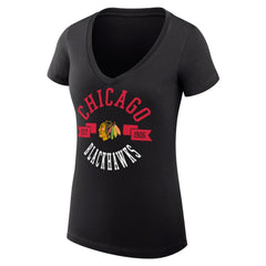 Chicago Blackhawks G-III 4Her by Carl Banks Women's Super-Slim Fit Lightweight City Graphic V-Neck T-Shirt - Black | NHL near me
