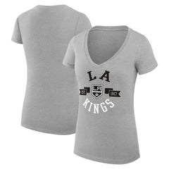 Los Angeles Kings G-III 4Her by Carl Banks Women's Super-Slim Fit Lightweight City Graphic V-Neck T-Shirt - Heather Gray | NHL near me