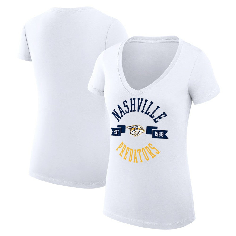 Nashville Predators G-III 4Her by Carl Banks Women's Super-Slim Fit Lightweight City Graphic V-Neck T-Shirt - White | NHL near me