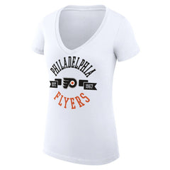 Philadelphia Flyers G-III 4Her by Carl Banks Women's Super-Slim Fit Lightweight City Graphic V-Neck T-Shirt - White | NHL Clearance