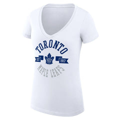 Toronto Maple Leafs G-III 4Her by Carl Banks Women's Super-Slim Fit Lightweight City Graphic V-Neck T-Shirt - White | NHL Lifestyle