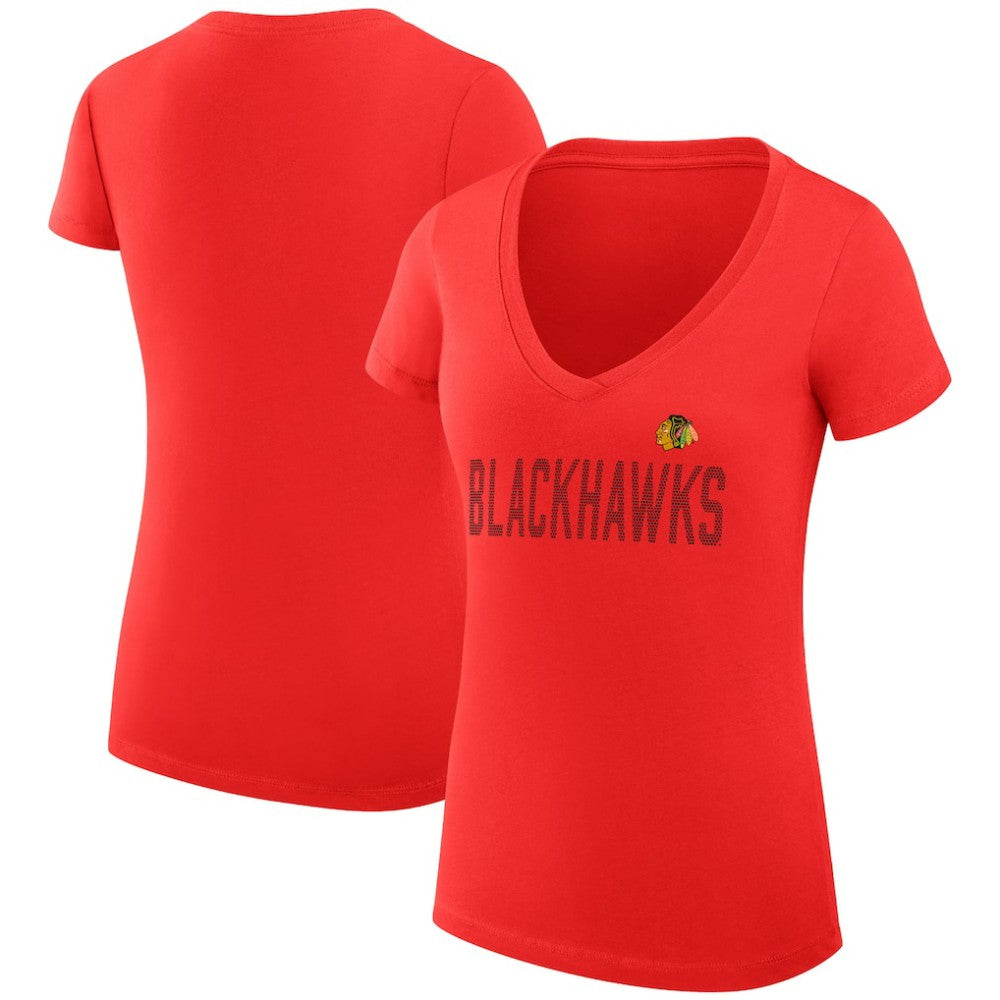 Chicago Blackhawks G-III 4Her by Carl Banks Women's Super-Slim Fit Lightweight Dot Print Team V-Neck T-Shirt - Red | NHL online