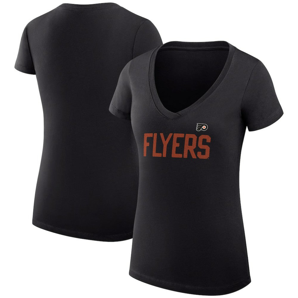 Philadelphia Flyers G-III 4Her by Carl Banks Women's Super-Slim Fit Lightweight Dot Print Team V-Neck T-Shirt - Black | NHL Lifestyle
