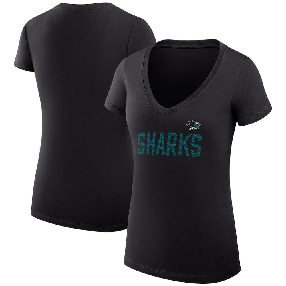 San Jose Sharks G-III 4Her by Carl Banks Women's Super-Slim Fit Lightweight Dot Print Team V-Neck T-Shirt - Black | NHL sale
