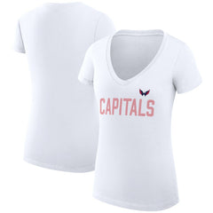 Washington Capitals G-III 4Her by Carl Banks Women's Super-Slim Fit Lightweight Dot Print Team V-Neck T-Shirt - White | NHL online