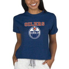 Edmonton Oilers Concepts Sport Women's Tri-Blend Mainstream Terry Short Sleeve Sweatshirt Top - Navy | NHL sale