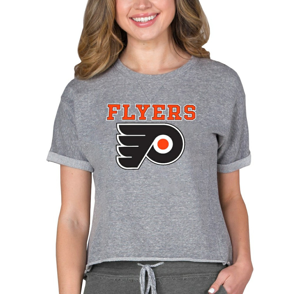 Philadelphia Flyers Concepts Sport Women's Tri-Blend Mainstream Terry Short Sleeve Sweatshirt Top - Heather Gray | NHL Lifestyle
