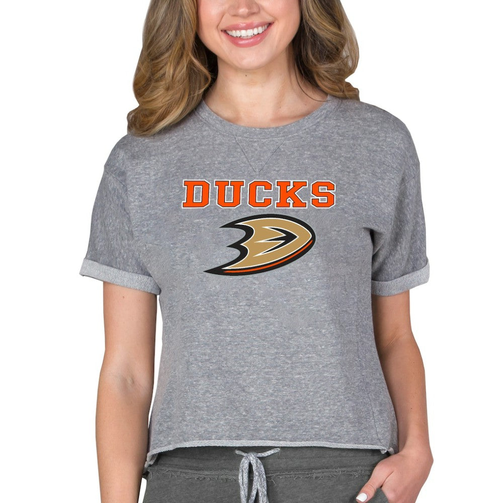 Anaheim Ducks Concepts Sport Women's Tri-Blend Mainstream Terry Short Sleeve Sweatshirt Top - Heather Gray | NHL discount