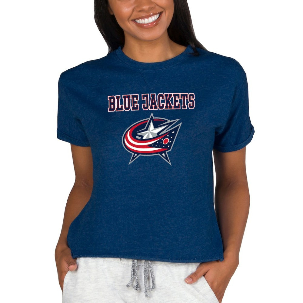 Columbus Blue Jackets Concepts Sport Women's Tri-Blend Mainstream Terry Short Sleeve Sweatshirt Top - Navy | NHL online