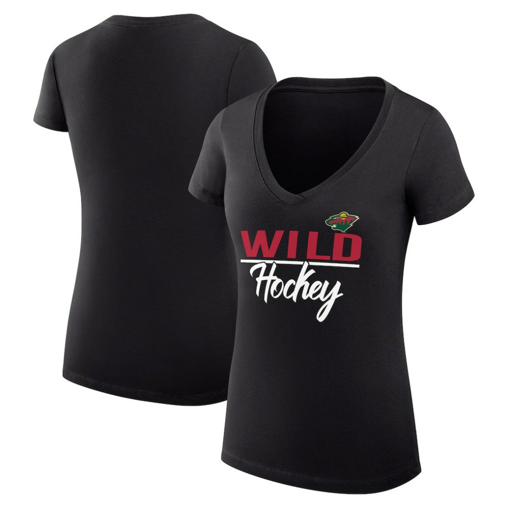 Minnesota Wild G-III 4Her by Carl Banks Women's Super-Slim Fit Lightweight Graphic V-Neck T-Shirt - Black | NHL Clearance