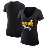 Pittsburgh Penguins G-III 4Her by Carl Banks Women's Super-Slim Fit Lightweight Graphic V-Neck T-Shirt - Black | NHL near me