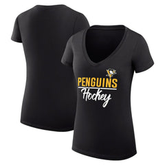 Pittsburgh Penguins G-III 4Her by Carl Banks Women's Super-Slim Fit Lightweight Graphic V-Neck T-Shirt - Black | NHL near me