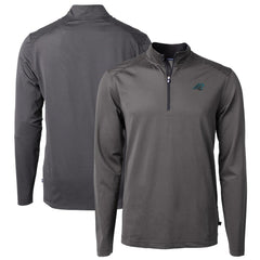 Carolina Panthers Cutter & Buck Virtue Eco Pique Micro Stripe Recycled Quarter-Zip Pullover Top - Black/Gray - NFL