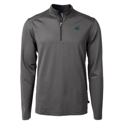 Carolina Panthers Cutter & Buck Virtue Eco Pique Micro Stripe Recycled Quarter-Zip Pullover Top - Black/Gray - NFL