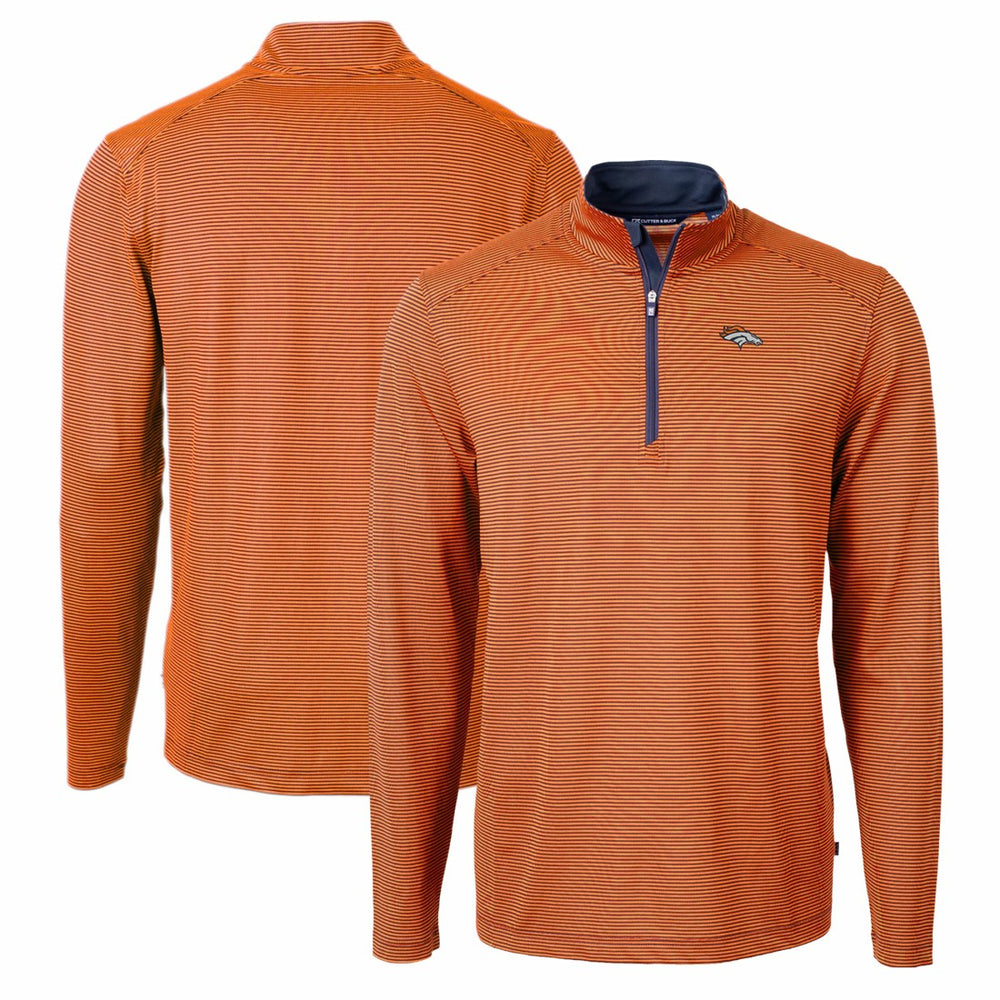 Denver Broncos Cutter & Buck Virtue Eco Pique Micro Stripe Recycled Quarter-Zip Pullover Top - Orange/Navy - NFL