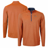 Denver Broncos Cutter & Buck Virtue Eco Pique Micro Stripe Recycled Quarter-Zip Pullover Top - Orange/Navy - NFL
