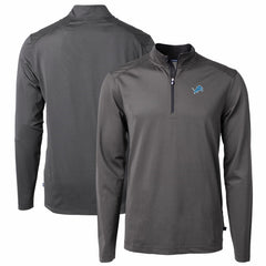 Detroit Lions Cutter & Buck Virtue Eco Pique Micro Stripe Recycled Quarter-Zip Pullover Top - Black/Gray - NFL