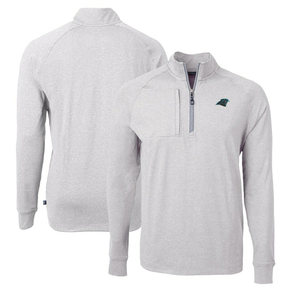 Carolina Panthers Cutter & Buck Adapt Eco Knit Quarter-Zip Pullover Top - Heather Gray - NFL