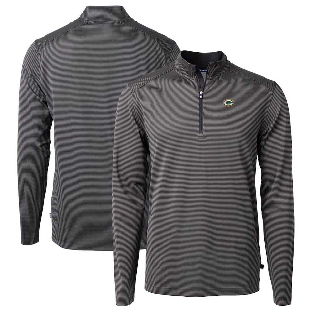 Green Bay Packers Cutter & Buck Virtue Eco Pique Micro Stripe Recycled Quarter-Zip Pullover Top - Black/Gray - NFL