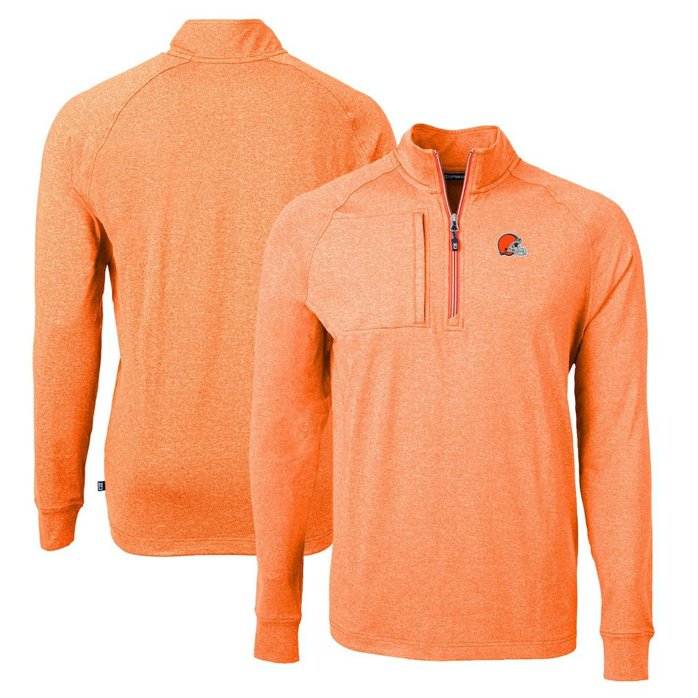 Cleveland Browns Cutter & Buck Adapt Eco Knit Quarter-Zip Pullover Top - Heather Orange - NFL