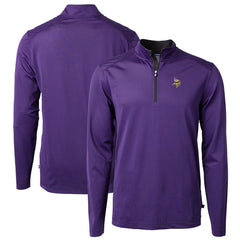 Minnesota Vikings Cutter & Buck Virtue Eco Pique Micro Stripe Recycled Quarter-Zip Pullover Top - Purple/Black - NFL