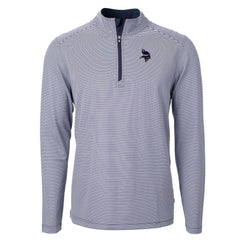 Minnesota Vikings Cutter & Buck Virtue Eco Pique Micro Stripe Recycled Quarter-Zip Pullover Top - Navy/White - NFL