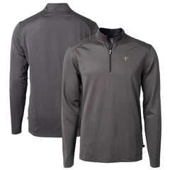 New Orleans Saints Cutter & Buck Virtue Eco Pique Micro Stripe Recycled Quarter-Zip Pullover Top - Black/Gray - NFL