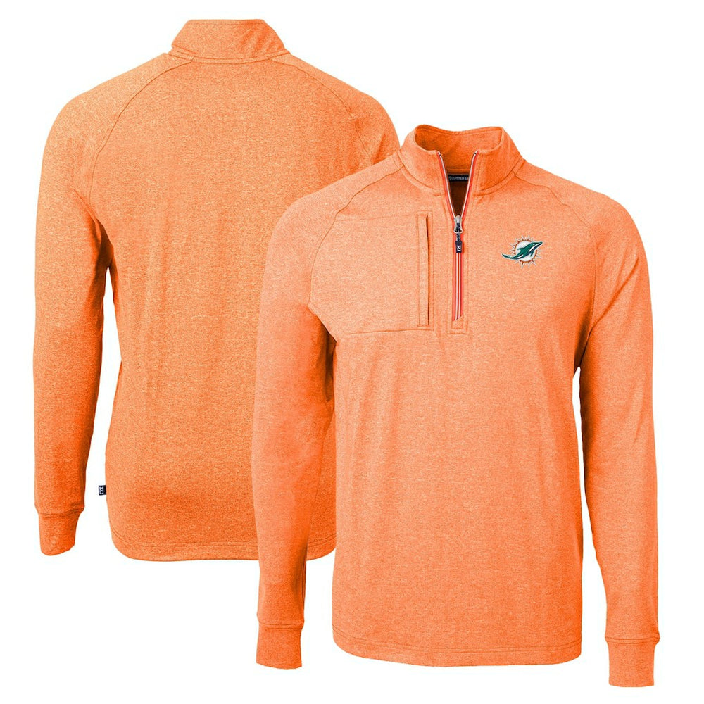 Miami Dolphins Cutter & Buck Adapt Eco Knit Quarter-Zip Pullover Top - Heather Orange - NFL