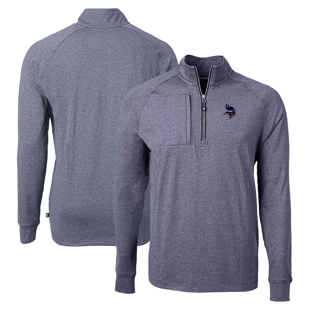 Minnesota Vikings Cutter & Buck Adapt Eco Knit Quarter-Zip Pullover Top - Heather Navy - NFL