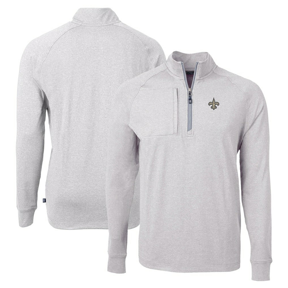 New Orleans Saints Cutter & Buck Adapt Eco Knit Quarter-Zip Pullover Top - Heather Gray - NFL