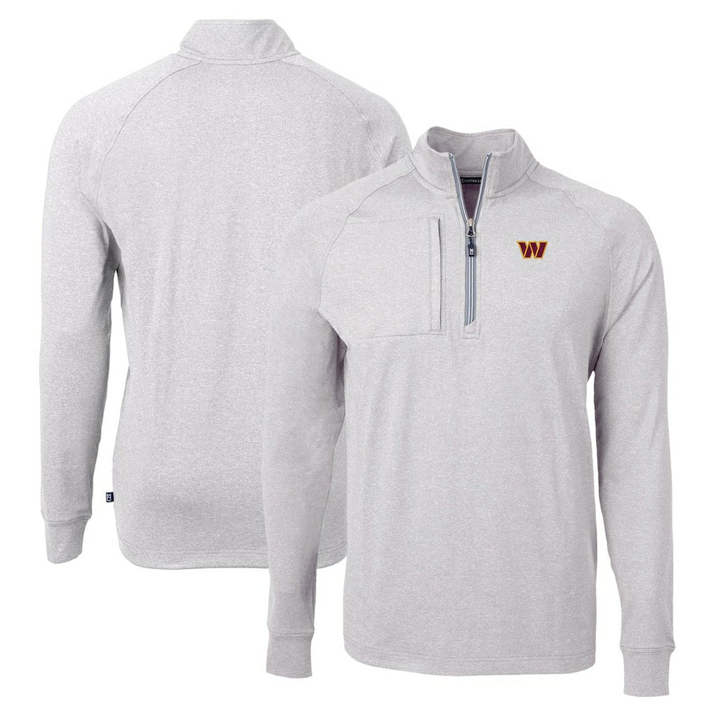 Washington Commanders Cutter & Buck Adapt Eco Knit Quarter-Zip Pullover Top - Heather Gray - NFL