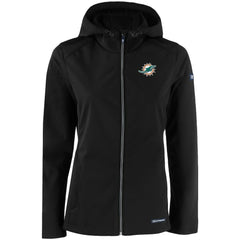 Miami Dolphins Cutter & Buck Women's Evoke Eco Softshell Recycled Full-Zip Hooded Jacket - Black - NFL