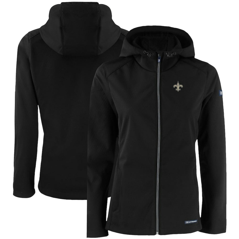 New Orleans Saints Cutter & Buck Women's Evoke Eco Softshell Recycled Full-Zip Hooded Jacket - Black - NFL