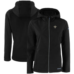New Orleans Saints Cutter & Buck Women's Evoke Eco Softshell Recycled Full-Zip Hooded Jacket - Black - NFL