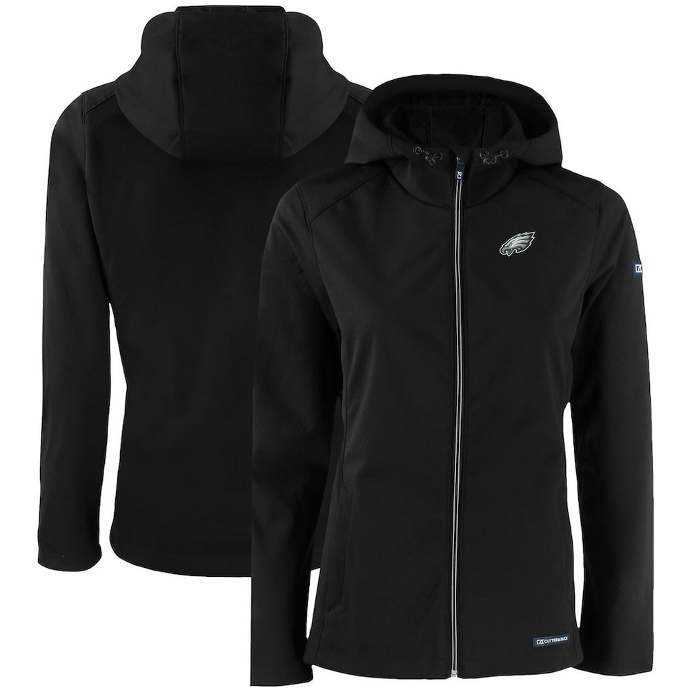 Philadelphia Eagles Cutter & Buck Women's Evoke Eco Softshell Recycled Full-Zip Hooded Jacket - Black - NFL