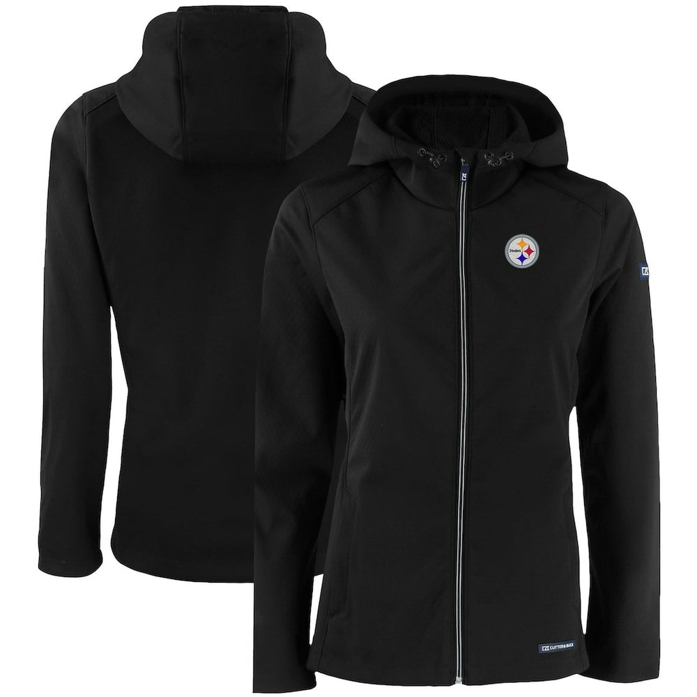Pittsburgh Steelers Cutter & Buck Women's Evoke Eco Softshell Recycled Full-Zip Hooded Jacket - Black - NFL
