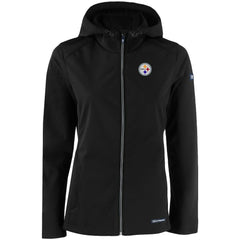 Pittsburgh Steelers Cutter & Buck Women's Evoke Eco Softshell Recycled Full-Zip Hooded Jacket - Black - NFL