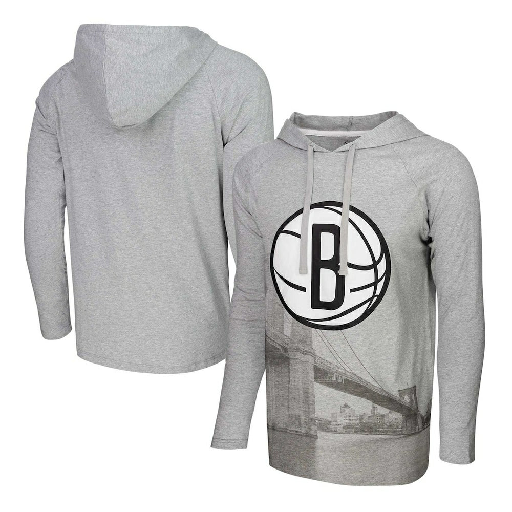 Brooklyn Nets Stadium Essentials Atrium Raglan Long Sleeve Hoodie T-Shirt Heather Gray
