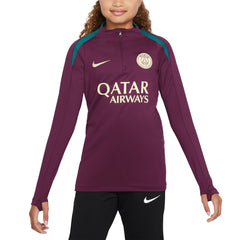 Nike - Paris Saint-Germain Youth 2024/25 Strike Drill Quarter-Zip Long Sleeve Performance Training Top - Burgundy