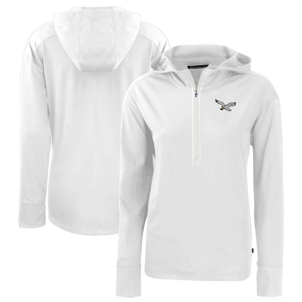 Philadelphia Eagles Cutter & Buck Women's Throwback Daybreak Eco Recycled Half-Zip Hoodie - White - NFL
