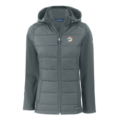 Miami Dolphins Cutter & Buck Women's Throwback Evoke Hybrid Eco Softshell Recycled Full-Zip Hoodie Jacket - Gray - NFL