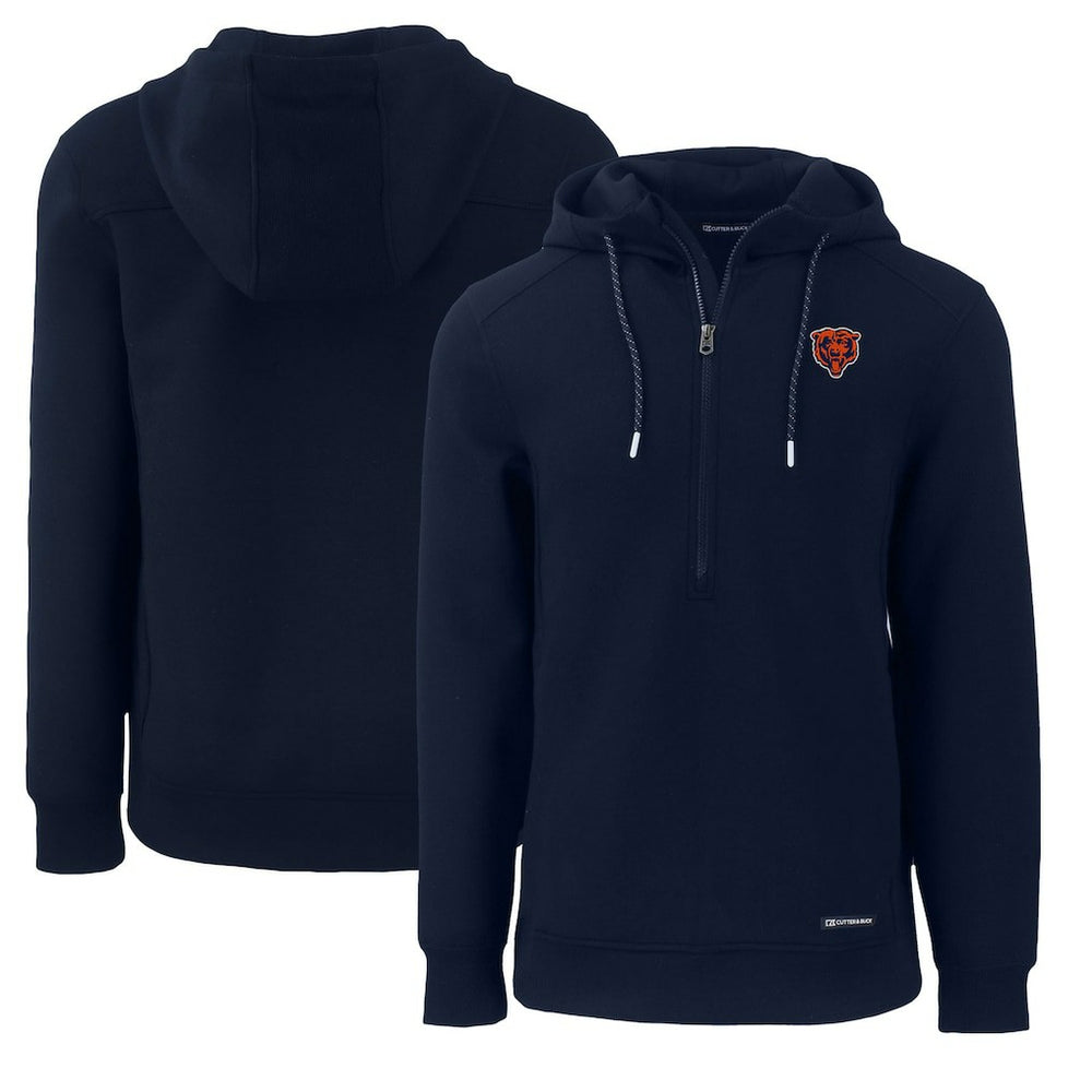 Chicago Bears Cutter & Buck Throwback Roam Eco Half-Zip Recycled Pullover Hoodie - Navy - NFL