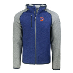 Denver Broncos Cutter & Buck Throwback Mainsail Sweater-Knit Full-Zip Hoodie - Royal/Heather Gray - NFL