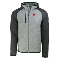 Denver Broncos Cutter & Buck Throwback Mainsail Sweater-Knit Full-Zip Hoodie - Heather Gray/Heather Charcoal - NFL