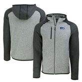 Seattle Seahawks Cutter & Buck Throwback Mainsail Sweater-Knit Full-Zip Hoodie - Heather Gray/Heather Charcoal - NFL