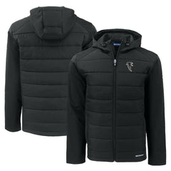 Atlanta Falcons Cutter & Buck Throwback Evoke Hybrid Eco Softshell Recycled Full-Zip Hoodie Jacket - Black - NFL